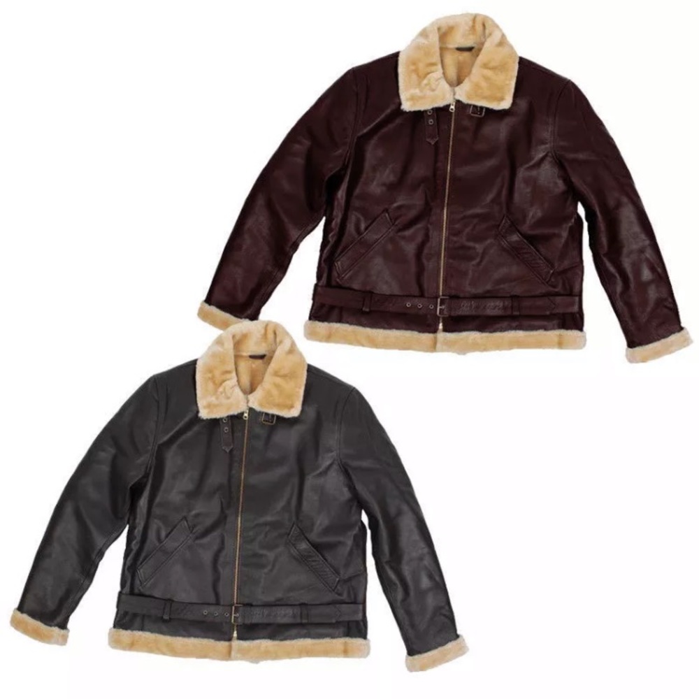 Dunkirk Brown Shearing leather jacket Fur Bomber - Picture 2 of 4